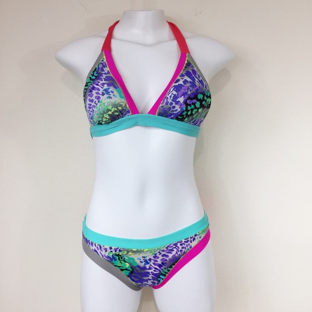 ABS | Bold Color Block Neon Leopard Bikini Set